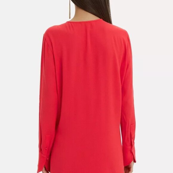 Equipment Carmine Red Bonnie Dress Keyhole Long Sleeve Shift Large - Picture 4 of 9